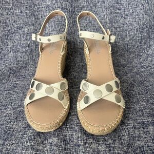 Charles by Charles David espadrille wedge sandals. White with silver studs